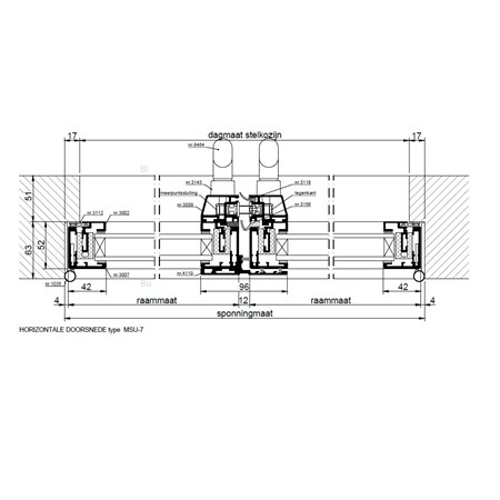 Horizontale doorsnede stolpraam MSU